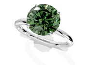 Low-Set Solitaire Engagement Ring Setting for Fancy Green Round Cut Center with Thin Plain Band and Prong Head in White Gold