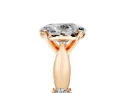 Solitaire Engagement Ring Setting for Oval Center with Carved Leaf Shoulders and Prong Head in Rose Gold