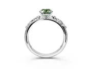 Cluster Engagement Ring Setting for Fancy Green Oval Center with Round Cut Accent Band and Prong Head in Sterling Silver