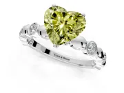 Solitaire Engagement Ring Setting for Fancy Yellow Heart-Shaped Center with Beaded Bezel Station Band and Prong Head in White Gold