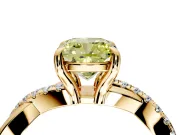 Solitaire Engagement Ring Setting for Fancy Yellow Cushion Cut Center with Half-Pave Crossover Band and Prong Head in Yellow Gold