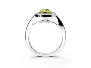 Bezel-Framed Halo Engagement Ring Setting for Fancy Yellow Radiant Cut Center with Pave Band and Prong Head in Sterling Silver