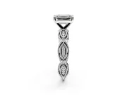 Solitaire Engagement Ring Setting for Emerald Cut Center with Marquise Panel Band and Prong Head in Sterling Silver