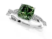 Solitaire Engagement Ring Setting for Fancy Green Cushion Cut Center with Twisted Pave Band and Prong Head in Platinum