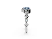 Milgrain Bezel Engagement Ring Setting for Fancy Blue Heart-Shaped Center with Marquise Stations and Bezel Head in Sterling Silver
