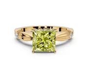 Solitaire Engagement Ring Setting for Fancy Yellow Princess Cut Center with Carved Leaf Shoulders and Prong Head in Yellow Gold