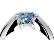 Tension Engagement Ring Setting for Fancy Blue Cushion Cut Center with Wide Tapered Band and Tension Head in Platinum