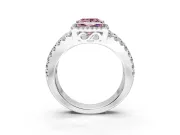 Halo Engagement Ring Setting for Fancy Pink Princess Cut Center with Wide-Open Pave Split Shank and Prong Head in Platinum