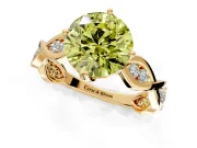Solitaire Engagement Ring Setting for Fancy Yellow Round Cut Center with Accented Twist Band and Leaf Prong Head in Yellow Gold