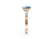 Bar-Set Engagement Ring Setting for Fancy Blue Oval Center with Tapered Baguette Accents and Prong Head in Rose Gold