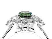 Halo Engagement Ring Setting for Fancy Green Emerald Cut Center with Two-Strand Split Shank and Prong Head in Platinum