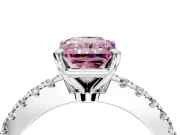 Solitaire Engagement Ring Setting for Fancy Pink Radiant Cut Center with Single Row Accent Band and Prong Head in Platinum