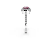 Halo Engagement Ring Setting for Fancy Pink Cushion Cut Center with Inner Milgrain Border and Prong Head in Sterling Silver
