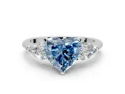 3 Stone Engagement Ring Setting for Fancy Blue Heart-Shaped Center with Large Pear-Shaped Accents and Prong Head in White Gold