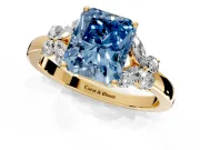 Solitaire Engagement Ring Setting for Fancy Blue Radiant Cut Center with Marquise Flower Shoulders and Prong Head in Yellow Gold