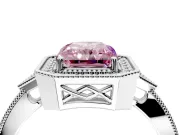 Halo Engagement Ring Setting for Fancy Pink Radiant Cut Center with Milgrain Rim, Pave Band and Prong Head in Sterling Silver