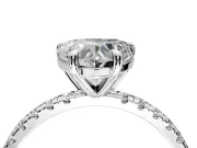 Solitaire Engagement Ring Setting for Heart-Shaped Center with Fine Pave Narrow Band and Prong Head in Platinum