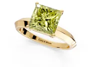Solitaire Engagement Ring Setting for Fancy Yellow Princess Cut Center with Wide Knife Ridge Band and Prong Head in Yellow Gold