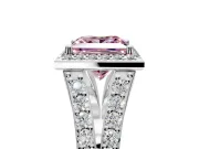 Halo Engagement Ring Setting for Fancy Pink Princess Cut Center with Narrow Pave Split Shank and Prong Head in Platinum