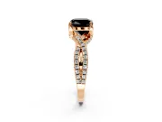 Solitaire Engagement Ring Setting for Fancy Black Cushion Cut Center with Narrow Twist Pave Band and Prong Head in Rose Gold