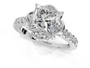 Floral Engagement Ring Setting for Princess Cut Center with Pave Band and Floral Prong Head in Sterling Silver