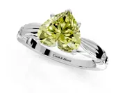 Solitaire Engagement Ring Setting for Fancy Yellow Heart-Shaped Center with Carved Leaf Shoulders and Prong Head in Platinum