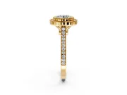Halo Engagement Ring Setting for Round Cut Center with Milgrain Frame, Pave Band and Prong Head in Yellow Gold