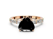 Baguette Engagement Ring Setting for Fancy Black Heart-Shaped Center with Alternating Bar-Set Band and Prong Head in Rose Gold