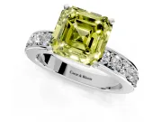 Solitaire Engagement Ring Setting for Fancy Yellow Asscher Cut Center with Channel-Set Accents and Prong Head in White Gold