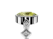 Milgrain Bezel Engagement Ring Setting for Fancy Yellow Oval Center with Marquise Stations and Bezel Head in Platinum