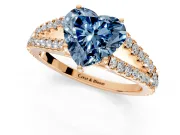 Solitaire Engagement Ring Setting for Fancy Blue Heart-Shaped Center with Pave Split Shank and Prong Head in Rose Gold