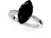 Solitaire Engagement Ring Setting for Fancy Black Marquise Center with Engraved Milgrain Band and Prong Head in Sterling Silver
