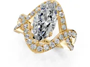 Halo Engagement Ring Setting for Marquise Center with Pave Infinity Twist Band and Prong Head in Yellow Gold