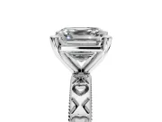 Solitaire Engagement Ring Setting for Asscher Cut Center with XO Engraved Band and Prong Head in White Gold
