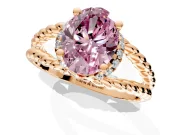 Halo Engagement Ring Setting for Fancy Pink Oval Center with Rope Twist Split Shank and Prong Head in Rose Gold
