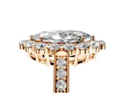 Halo Engagement Ring Setting for Marquise Center with Milgrain Channel Band and Prong Head in Rose Gold