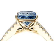 Solitaire Engagement Ring Setting for Fancy Blue Princess Cut Center with Pave Split Shank and Prong Head in Yellow Gold