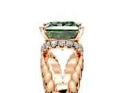 Halo Engagement Ring Setting for Fancy Green Princess Cut Center with Rope Twist Split Shank and Prong Head in Rose Gold