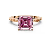 Solitaire Engagement Ring Setting for Fancy Pink Asscher Cut Center with Twist Band and Bead Prong Head in Rose Gold