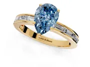 Solitaire Engagement Ring Setting for Fancy Blue Pear-Shaped Center with Channel Baguette Band and Prong Head in Yellow Gold