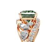 Halo Engagement Ring Setting for Fancy Green Princess Cut Center with Marquise and Pave Bypass Band and Prong Head in Rose Gold
