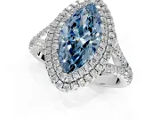Double Halo Engagement Ring Setting for Fancy Blue Marquise Center with Narrow Pave Split Shank and Prong Head in Platinum