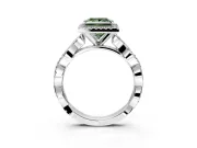 Halo Engagement Ring Setting for Fancy Green Princess Cut Center with Pave and Plain Twist Band and Prong Head in Sterling Silver