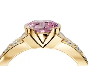 Bezel Engagement Ring Setting for Fancy Pink Cushion Cut Center with Wide Channel-Set Band and Bezel Head in Yellow Gold