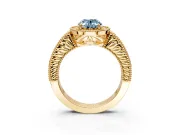 Milgrain Halo Engagement Ring Setting for Fancy Blue Oval Center with Pave Band and Prong Head in Yellow Gold