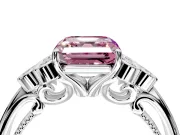 Cluster Engagement Ring Setting for Fancy Pink Asscher Cut Center with Bezel Accent Clusters and Prong Head in White Gold