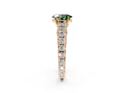 Solitaire Engagement Ring Setting for Fancy Green Oval Center with Pave Cathedral Shoulders and Prong Head in Rose Gold