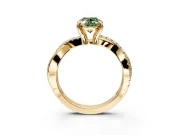 Solitaire Engagement Ring Setting for Fancy Green Oval Center with Half-Pave Crossover Band and Prong Head in Yellow Gold