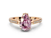 Cathedral Engagement Ring Setting for Fancy Pink Pear-Shaped Center with Antique-Style Pave Band and Prong Head in Rose Gold