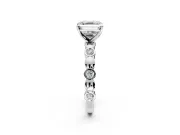 Solitaire Engagement Ring Setting for Asscher Cut Center with Beaded Bezel Station Band and Prong Head in Platinum